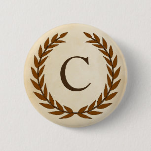 Laurel Wreath op Parchment Monogram Initiaal C Ronde Button 5,7 Cm