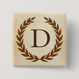 Laurel Wreath op Parchment Monogram Initiaal D Vierkante Button 5,1 Cm
