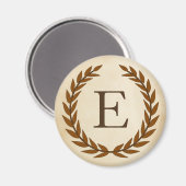 Laurel Wreath op Parchment Monogram Initiaal E Magneet (Voorkant / Achterkant)