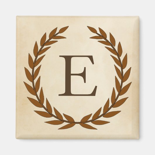 Laurel Wreath op Parchment Monogram Initiaal E Magneet (Voorkant)