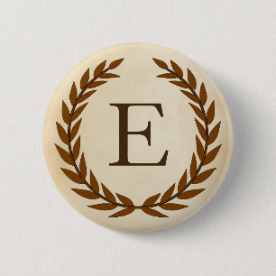 Laurel Wreath op Parchment Monogram Initiaal E Ronde Button 5,7 Cm