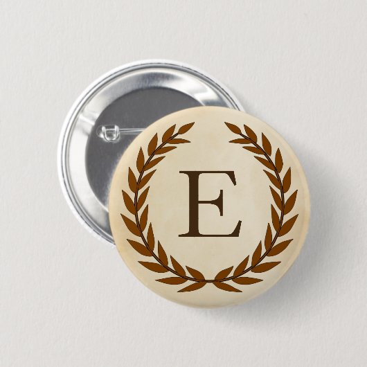 Laurel Wreath op Parchment Monogram Initiaal E Ronde Button 5,7 Cm (Voorkant /achterkant)