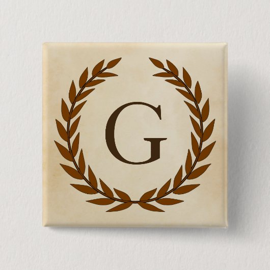 Laurel Wreath op Parchment Monogram Initiaal G Vierkante Button 5,1 Cm (Voorkant)