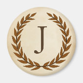 Laurel Wreath op Parchment Monogram Initiaal J Magneet (Voorkant)