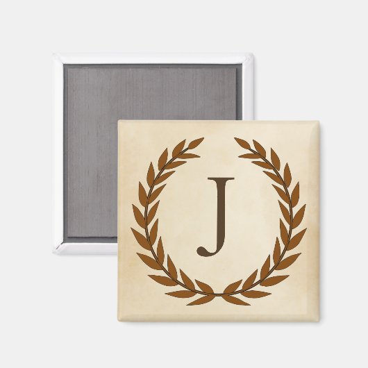 Laurel Wreath op Parchment Monogram Initiaal J Magneet (Voorkant / Achterkant)