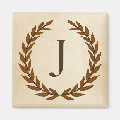 Laurel Wreath op Parchment Monogram Initiaal J Magneet (Voorkant)