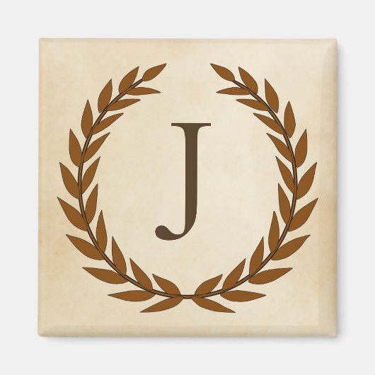 Laurel Wreath op Parchment Monogram Initiaal J Magneet (Voorkant)
