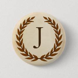 Laurel Wreath op Parchment Monogram Initiaal J Ronde Button 5,7 Cm