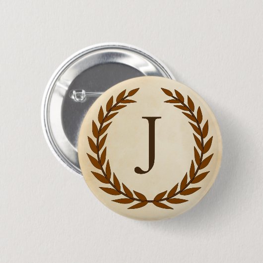 Laurel Wreath op Parchment Monogram Initiaal J Ronde Button 5,7 Cm (Voorkant /achterkant)