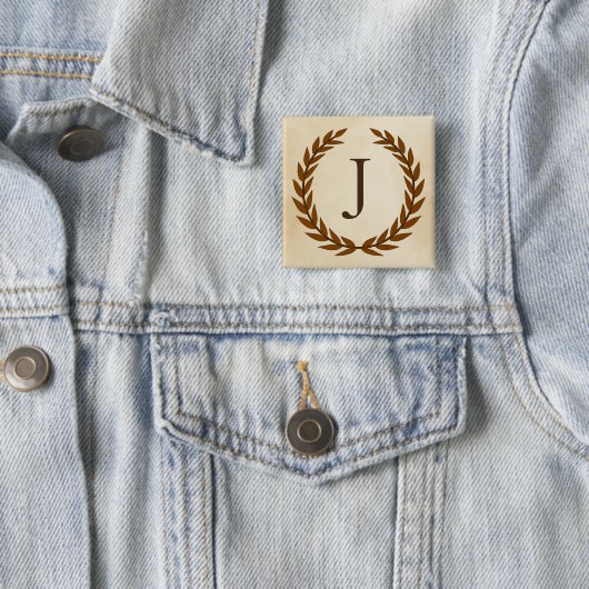 Laurel Wreath op Parchment Monogram Initiaal J Vierkante Button 5,1 Cm (In situ)