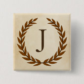 Laurel Wreath op Parchment Monogram Initiaal J Vierkante Button 5,1 Cm (Voorkant)
