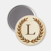 Laurel Wreath op Parchment Monogram Initiaal L Magneet (Voorkant / Achterkant)