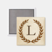 Laurel Wreath op Parchment Monogram Initiaal L Magneet (Voorkant / Achterkant)