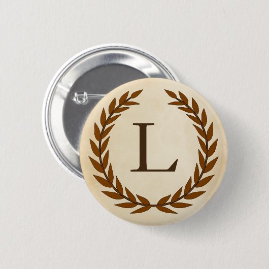 Laurel Wreath op Parchment Monogram Initiaal L Ronde Button 5,7 Cm (Voorkant /achterkant)