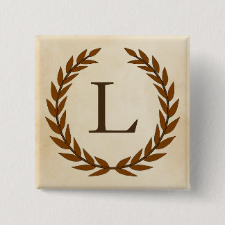 Laurel Wreath op Parchment Monogram Initiaal L Vierkante Button 5,1 Cm