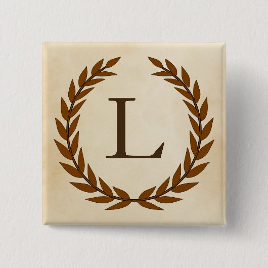 Laurel Wreath op Parchment Monogram Initiaal L Vierkante Button 5,1 Cm (Voorkant)