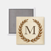Laurel Wreath op Parchment Monogram Initiaal M Magneet (Voorkant / Achterkant)