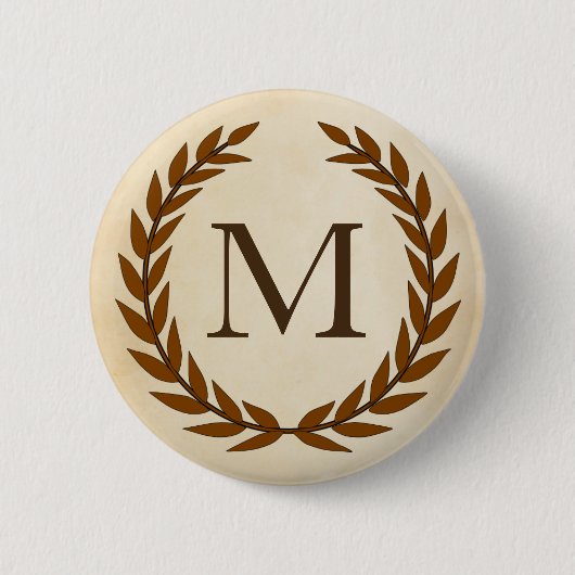 Laurel Wreath op Parchment Monogram Initiaal M Ronde Button 5,7 Cm (Voorkant)