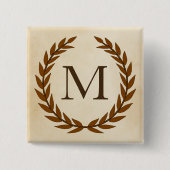 Laurel Wreath op Parchment Monogram Initiaal M Vierkante Button 5,1 Cm (Voorkant)