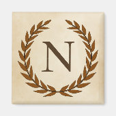 Laurel Wreath op Parchment Monogram Initiaal N Magneet (Voorkant)