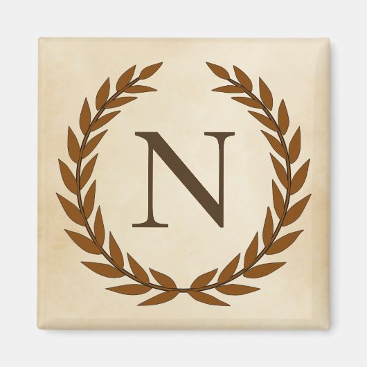 Laurel Wreath op Parchment Monogram Initiaal N Magneet (Voorkant)