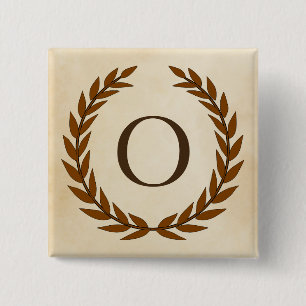 Laurel Wreath op Parchment Monogram Initiaal O Vierkante Button 5,1 Cm