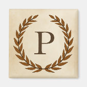 Laurel Wreath op Parchment Monogram Initiaal P Magneet (Voorkant)