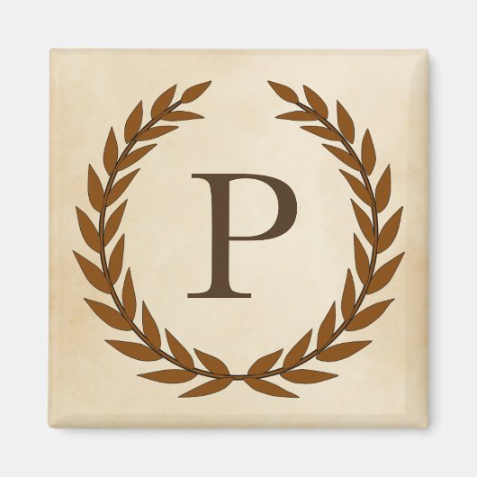 Laurel Wreath op Parchment Monogram Initiaal P Magneet (Voorkant)