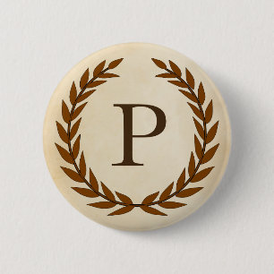 Laurel Wreath op Parchment Monogram Initiaal P Ronde Button 5,7 Cm