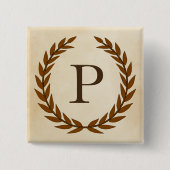 Laurel Wreath op Parchment Monogram Initiaal P Vierkante Button 5,1 Cm (Voorkant)