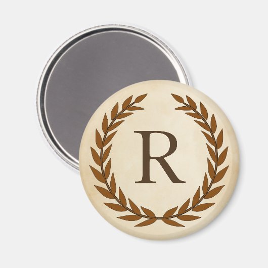 Laurel Wreath op Parchment Monogram Initiaal R Magneet (Voorkant / Achterkant)