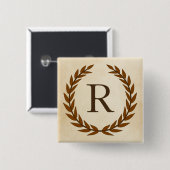 Laurel Wreath op Parchment Monogram Initiaal R Vierkante Button 5,1 Cm (Voorkant /achterkant)