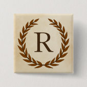 Laurel Wreath op Parchment Monogram Initiaal R Vierkante Button 5,1 Cm (Voorkant)