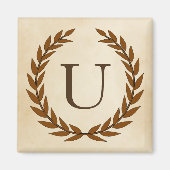 Laurel Wreath op Parchment Monogram Initiaal U Magneet (Voorkant)