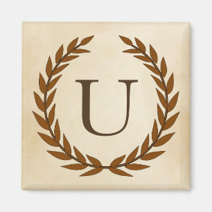 Laurel Wreath op Parchment Monogram Initiaal U Magneet