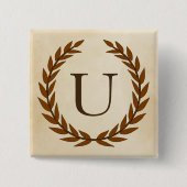 Laurel Wreath op Parchment Monogram Initiaal U Vierkante Button 5,1 Cm (Voorkant)