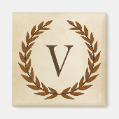 Laurel Wreath op Parchment Monogram Initiaal V Magneet (Voorkant)