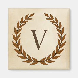 Laurel Wreath op Parchment Monogram Initiaal V Magneet