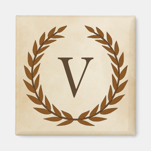 Laurel Wreath op Parchment Monogram Initiaal V Magneet (Voorkant)