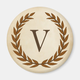 Laurel Wreath op Parchment Monogram Initiaal V Magneet