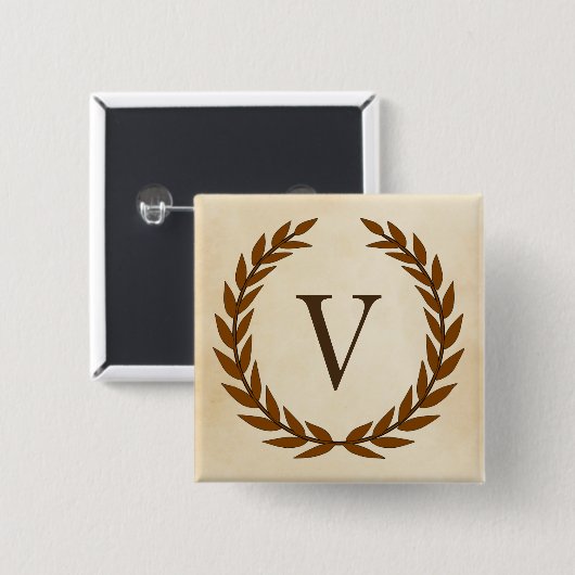 Laurel Wreath op Parchment Monogram Initiaal V Vierkante Button 5,1 Cm (Voorkant /achterkant)