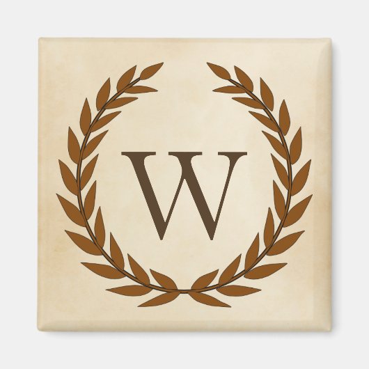Laurel Wreath op Parchment Monogram Initiaal W Magneet (Voorkant)