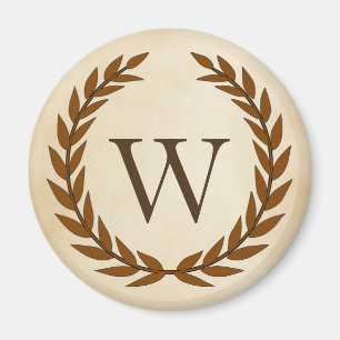 Laurel Wreath op Parchment Monogram Initiaal W Magneet