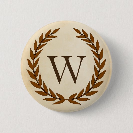 Laurel Wreath op Parchment Monogram Initiaal W Ronde Button 5,7 Cm (Voorkant)