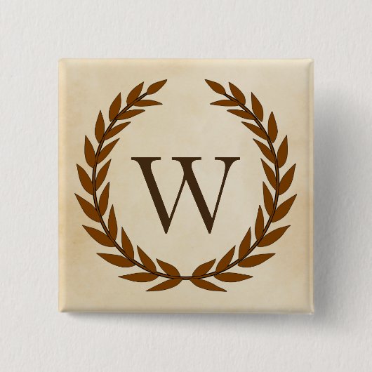 Laurel Wreath op Parchment Monogram Initiaal W Vierkante Button 5,1 Cm (Voorkant)