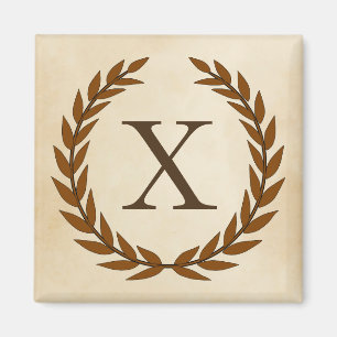 Laurel Wreath op Parchment Monogram Initiaal X Magneet