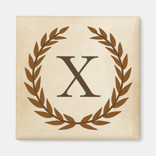Laurel Wreath op Parchment Monogram Initiaal X Magneet (Voorkant)