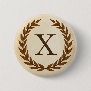 Laurel Wreath op Parchment Monogram Initiaal X Ronde Button 5,7 Cm