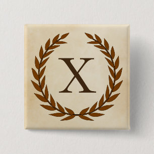 Laurel Wreath op Parchment Monogram Initiaal X Vierkante Button 5,1 Cm