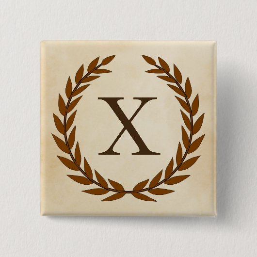 Laurel Wreath op Parchment Monogram Initiaal X Vierkante Button 5,1 Cm (Voorkant)
